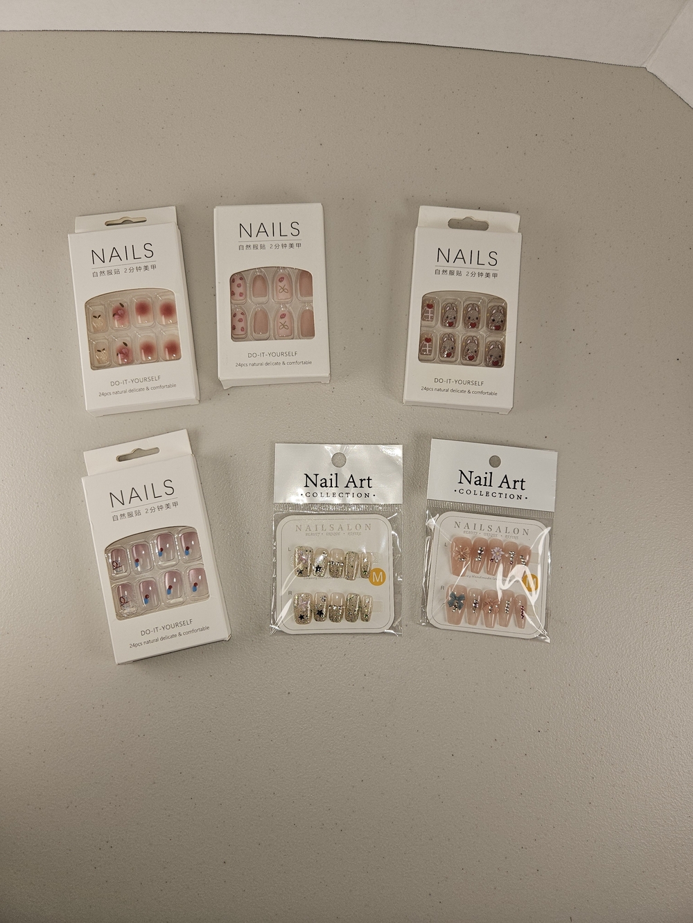 Nail Art Assorted Pink & Nude Decorative Press-On Nails Set by 6 Sets